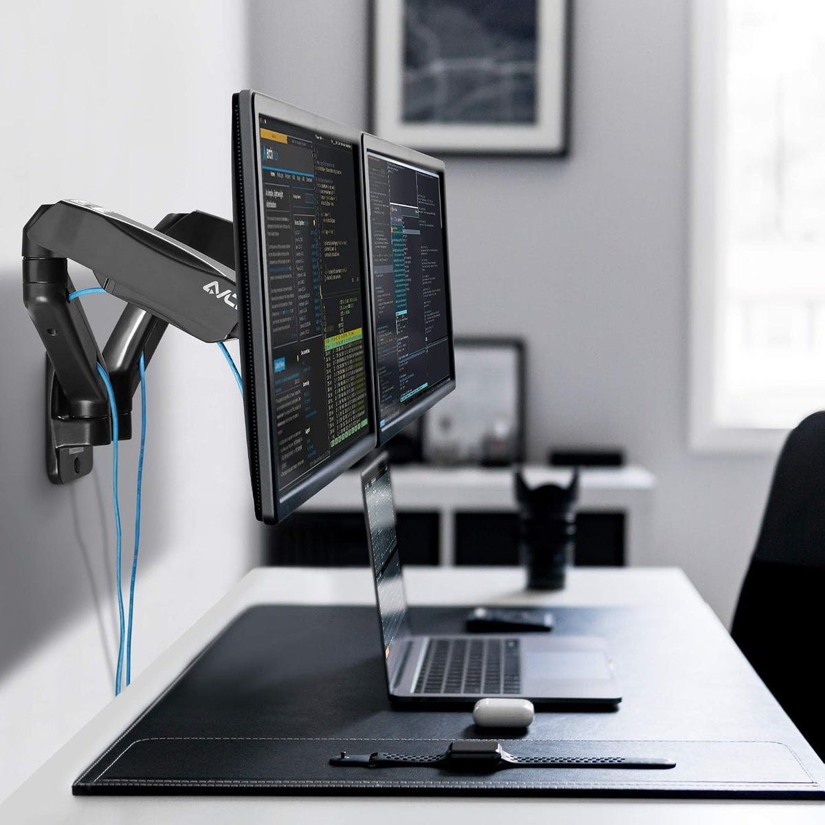 AVLT Dual 17"-32" Monitor Wall Mount fits Two Flat/Curved Computer Screen