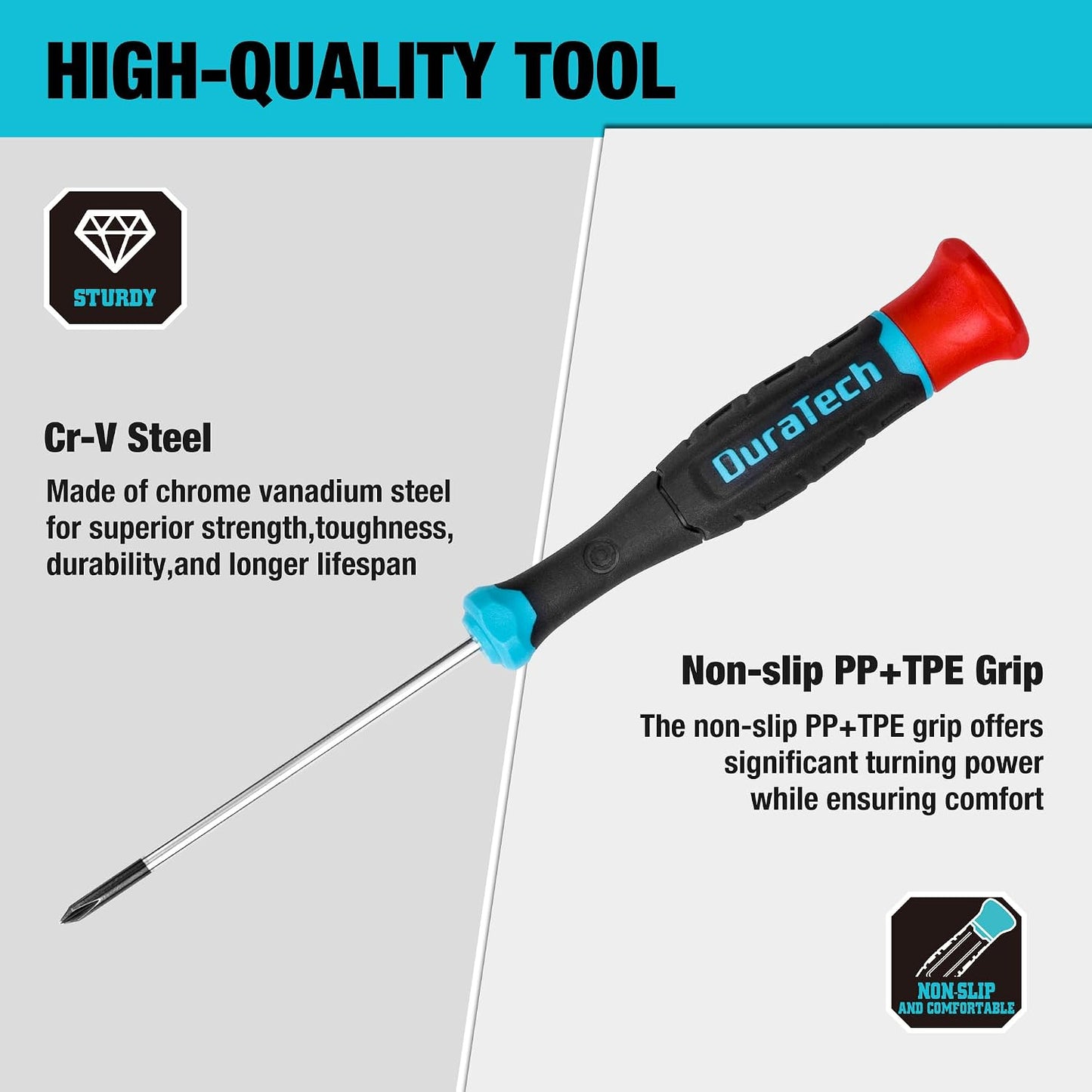 DURATECH 10 PCS Magnetic Precision Screwdriver Set, Phillips, Slotted, Torx | Cr-V Steel Construction, Non-Slip Grip, with Storage Pouch, Repair Tool Kit for Eyeglasses, Watches, Laptops, Phones
