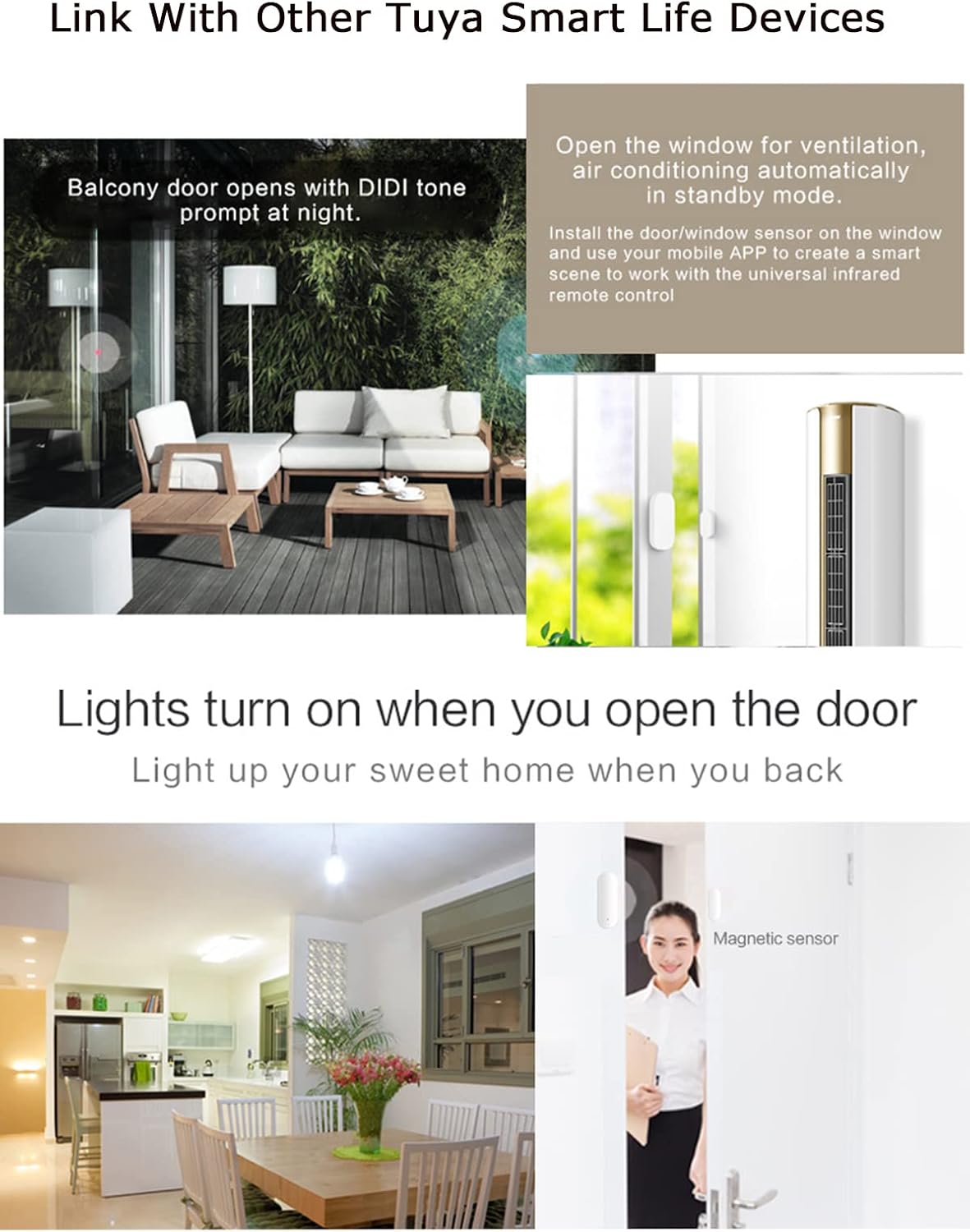 2 Pack WiFi Door Window Sensor Detector: Wireless Security Alarm Door Sensor, Tuya Door Open Contact Sensor, Compatible with Alexa,Google Home,Siri, Smart Door Sensors for Home Business Security