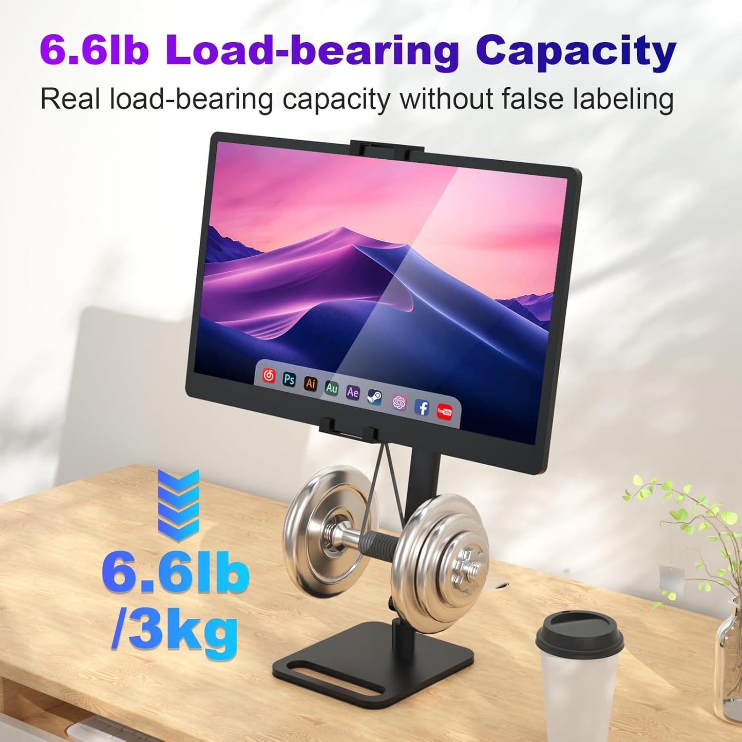 Portable Monitor Stand Holder for 6-18.5 Inch,Universal Desktop Version Expandable Display Base Adjustable Portable Monitor Desktop Clamp,Long Stand,Tablet Stand ,Compatible with Larger Sizes