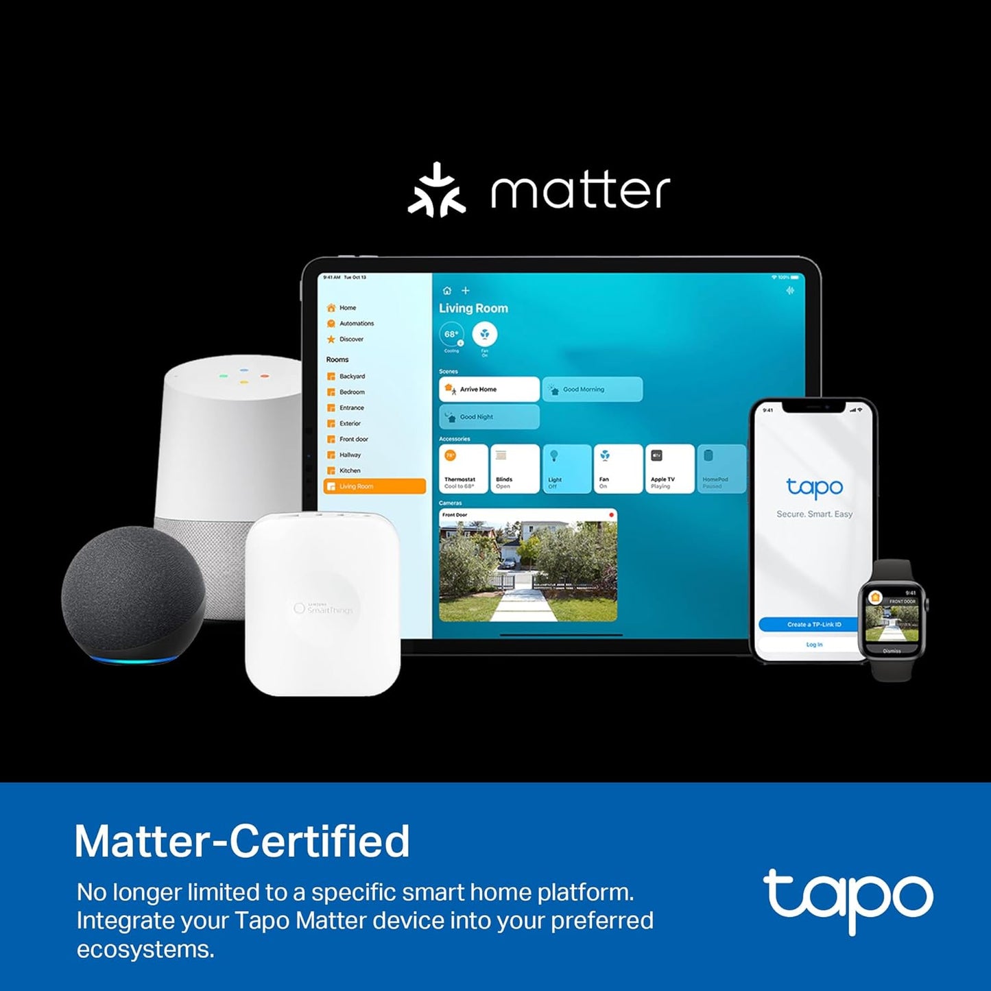 TP-Link Tapo Matter Outdoor Smart Plug, 2 Individual Outlets, IP65 Weather Resistance, Works with Apple Home, Alexa, Google Home, Long Wi-Fi Range, 2.4G Wi-Fi Only, ETL Certified (Tapo P400M)