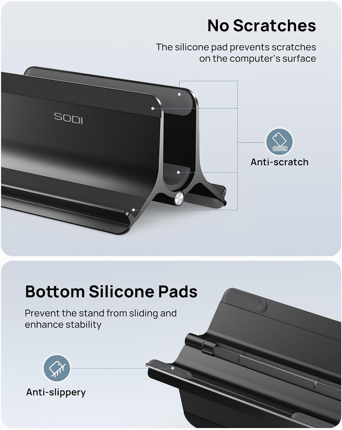 SODI Vertical Laptop Stand Holder for Desk Compatible with MacBook Air, MacBook Pro Stand Vertical Aluminum Up to 17 inch, Gravity Auto-Lock Cooling, 3-in-1 Space Saving Desk Organizer Accessories