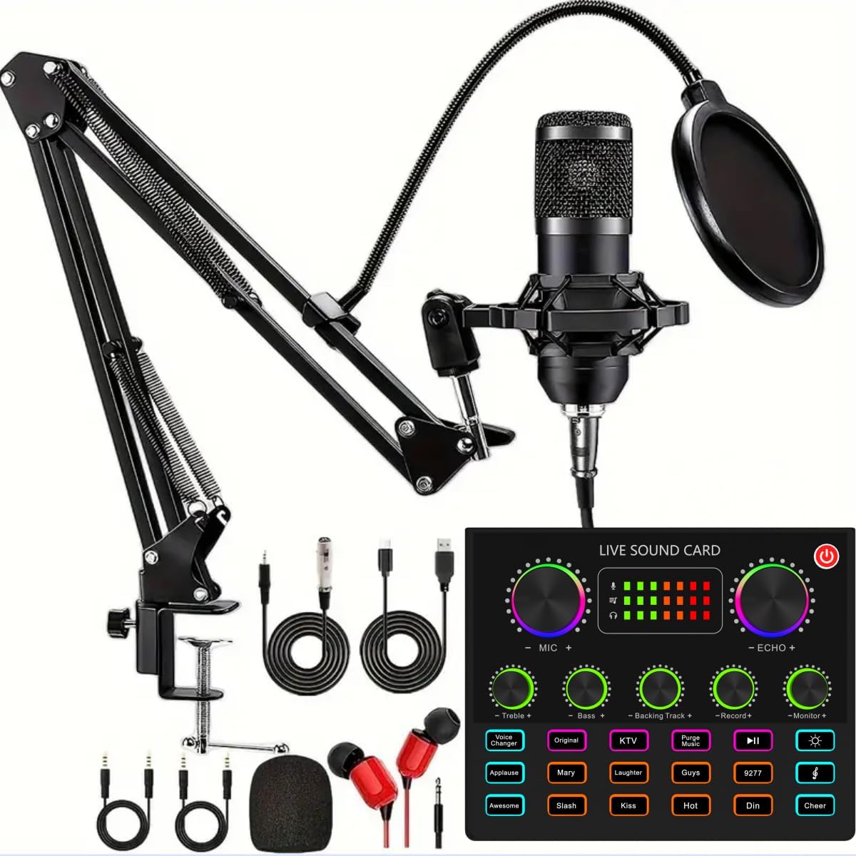 sktome Podcast Equipment Bundle, V8max Voice Changer with Podcast Microphone Bundle - Studio Condenser Microphone Perfect for Podcasting, Recording, Singing, Streaming and Gaming