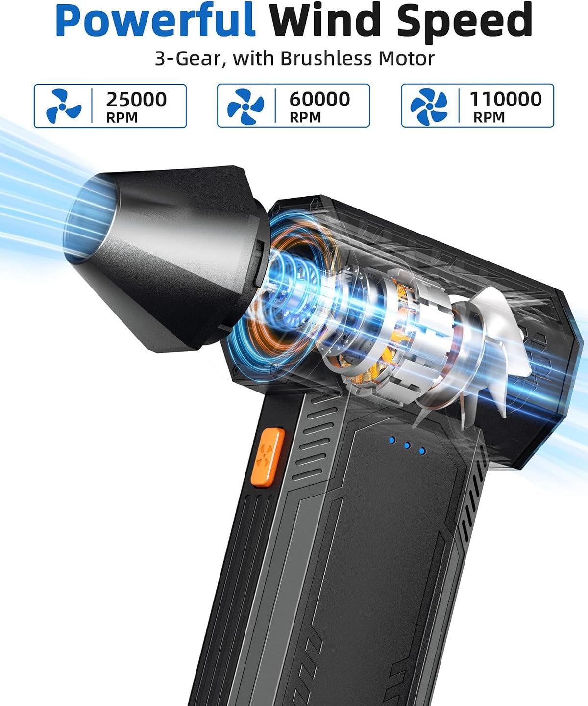 Compressed Air Duster - Electric Air Duster Super Power 130000RPM, 3-Gear Adjustable Mini Duster Blower with Fast Charging, Air Duster Rechargeable for Computer, Keyboard Cleaner, House, Outdoor, Car