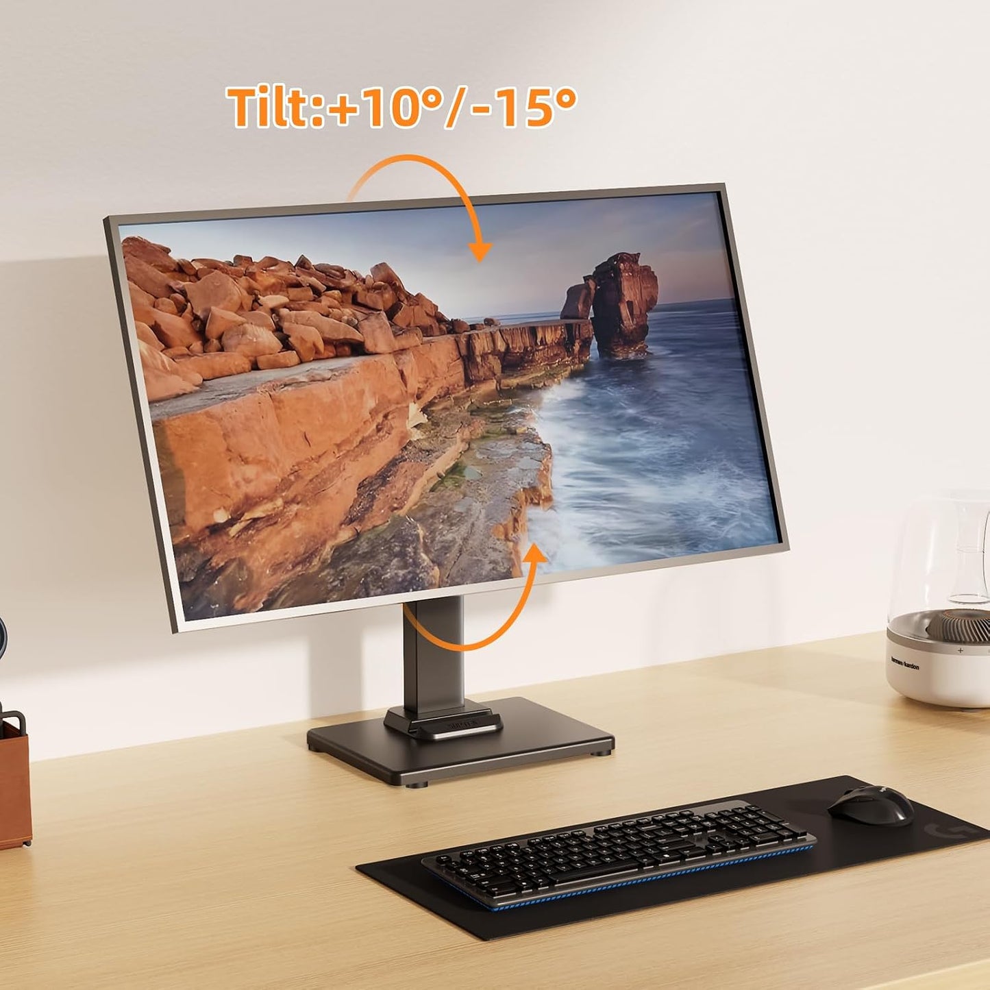 Suptek Single LCD Monitor Stand Mount Riser for 13-43 Inch Screen | Holds up to 44lbs, Free-Standing, Swivel, Height Adjustable, Rotation, 50-100mm VESA Base