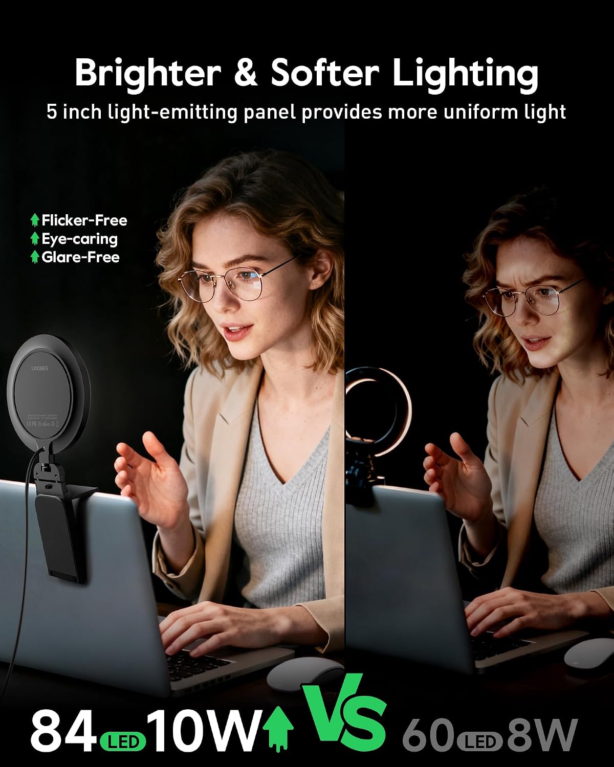LitONES Ring Light for Computer, Eye-Care Lighting for Zoom Call, Streaming