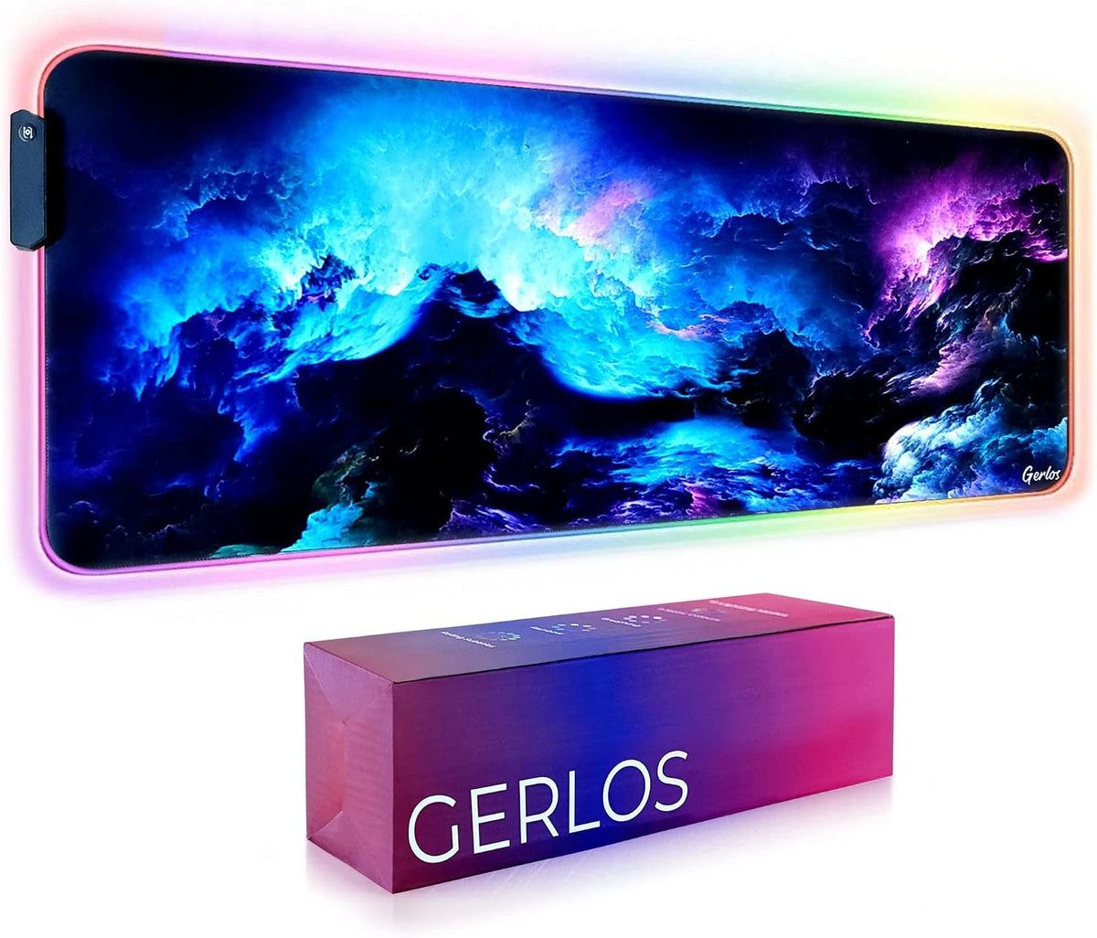 RGB Gaming Mouse Pad, Large LED Desk Mat, 31.5 x 11.8 Inch | 12 light modes, non-slip base, water-resistant surface, stitched edges