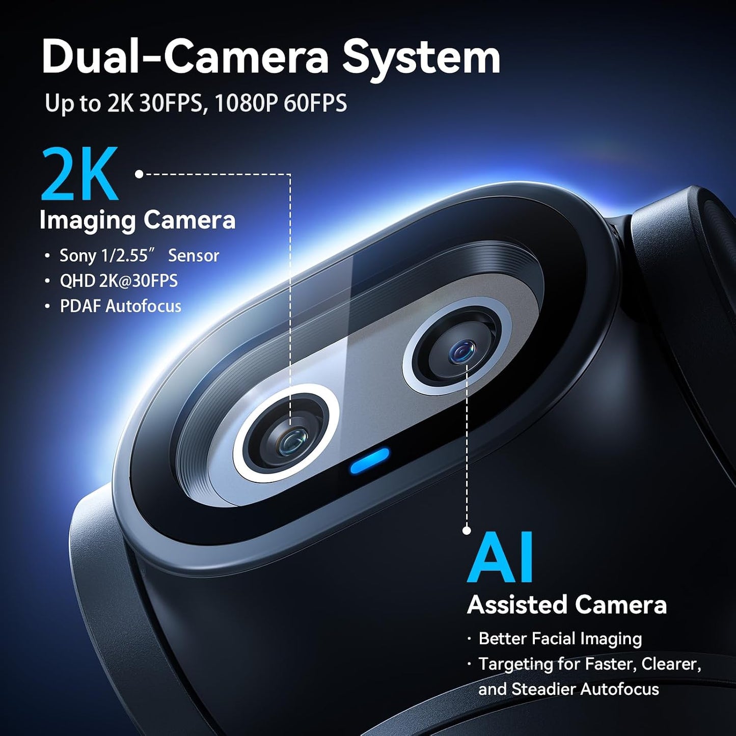 EMEET PIXY Dual-Camera PTZ Camera 2K, AI Tracking, PDAF&AI Autofocus 0.2s | 1/2.55'' Sony Sensor, 3 Mics, Presets, Gesture Control, 2K Webcam for Streaming and OBS/Twitch/Switch 2 Compatible
