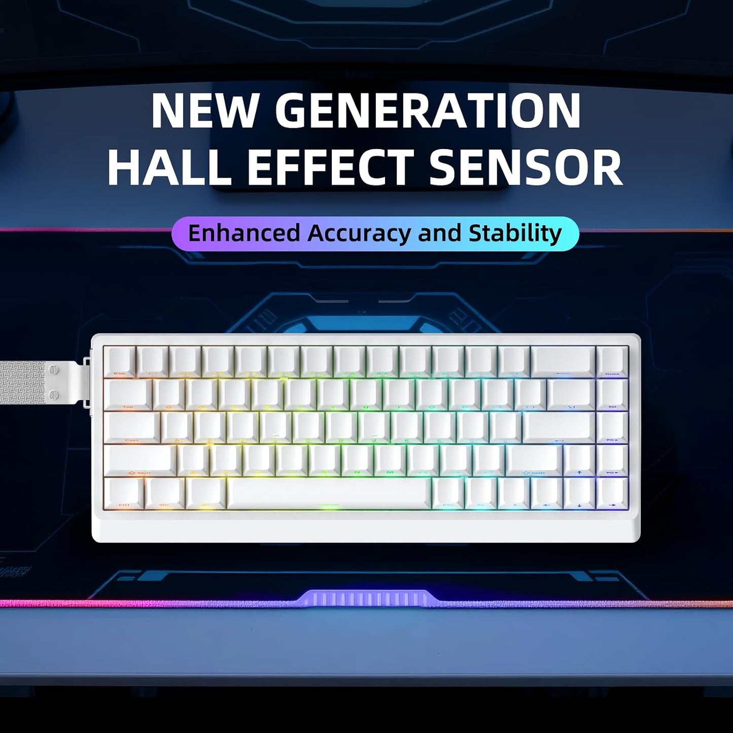 IROK ND68 68 Keys Wired Magnetic Switch Keyboard, 0.005MM RT Accuracy, 8KHZ Polling Rate/Latency As 0.125MS/256KHZ Single Key Scan Rate/ARGB，Hot Swappable,Gasket Structure Gaming Keyboard(White)