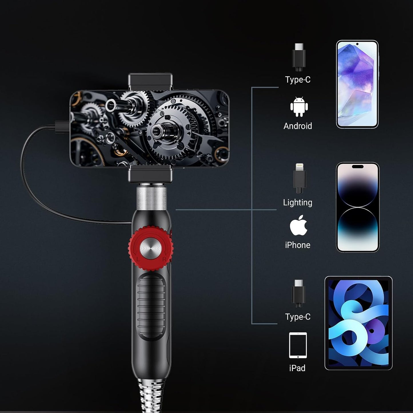 Two-Way Endoscope Camera with Light [360°Rotation],1080P HD,Borescope for iPhone IP67 Waterproof Automotive Engine Plumbing HVAC Inspection 6.2 mm Lens Industrial