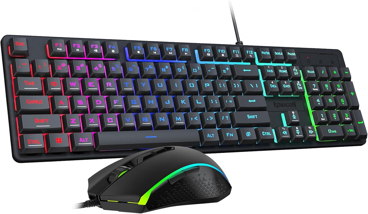 Redragon Updated S107 Gaming Keyboard and Mouse, RGB Gaming Keyboard and 10000 DPI Mouse Combo with 25-Key Anti-Ghosting, 1K Hz Programmable Mice with Software, Plug & Play to PC, Laptop [Upgrade]