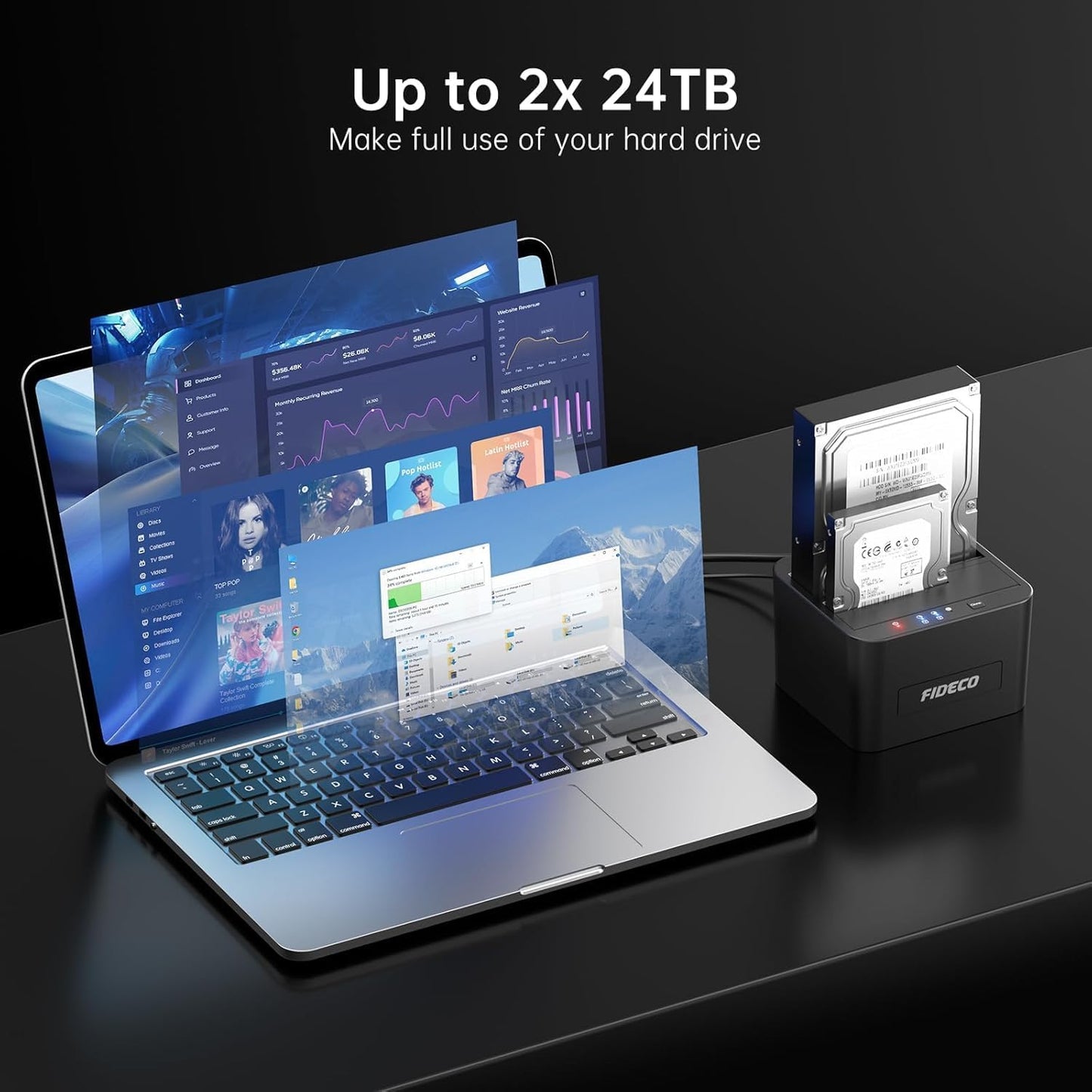 FIDECO External Hard Drive Docking Station, Hard Drive Dock for 2.5 and 3.5 inch SATA HDD SSD, HDD Docking Station with Dual Bay, USB 3.0 Hard Drive Reader, Support Offline Clone and UASP