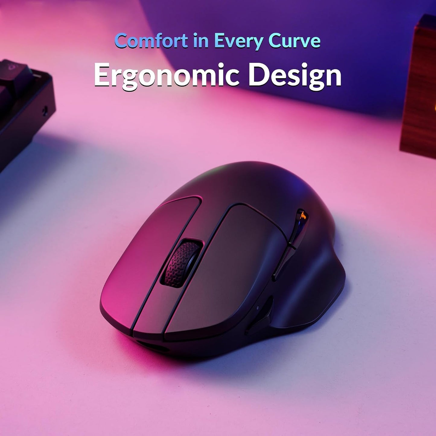 Keychron M7 8K Wireless Mouse, 30K DPI Optical Computer Mice, 2.4 GHz/Bluetooth/Wired with Macro Button 66g Lightweight Ergonomic, Up to 140 Hours Worktime for Laptop macOS/Windows - Black