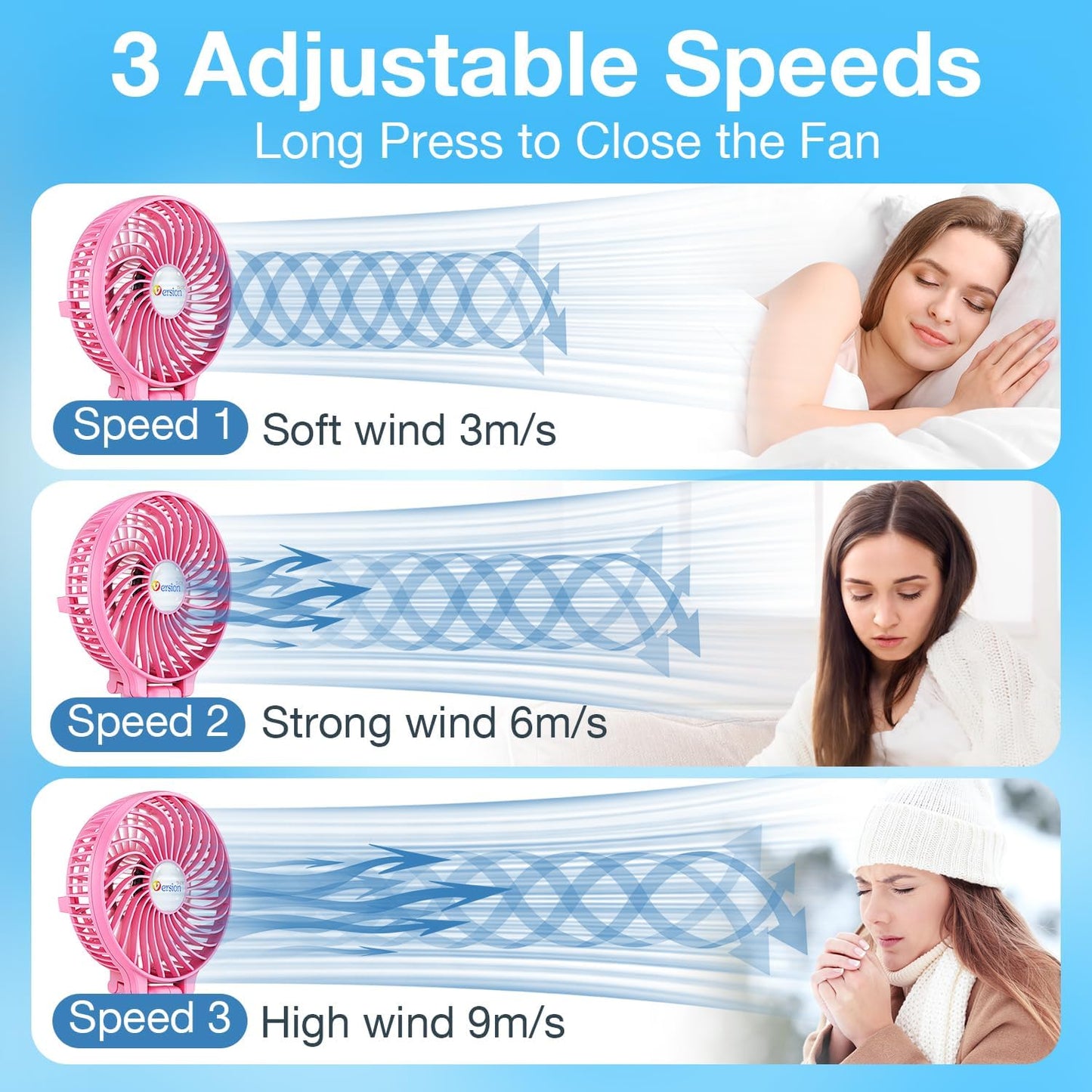 VersionTECH. Portable Handheld Fan, Powerful+Durable+4000mAh+180° Foldable, Mini Table Fans with USB Rechargeable Battery Operated Cooling Accessories for Personal Use, Travel, Office Pink