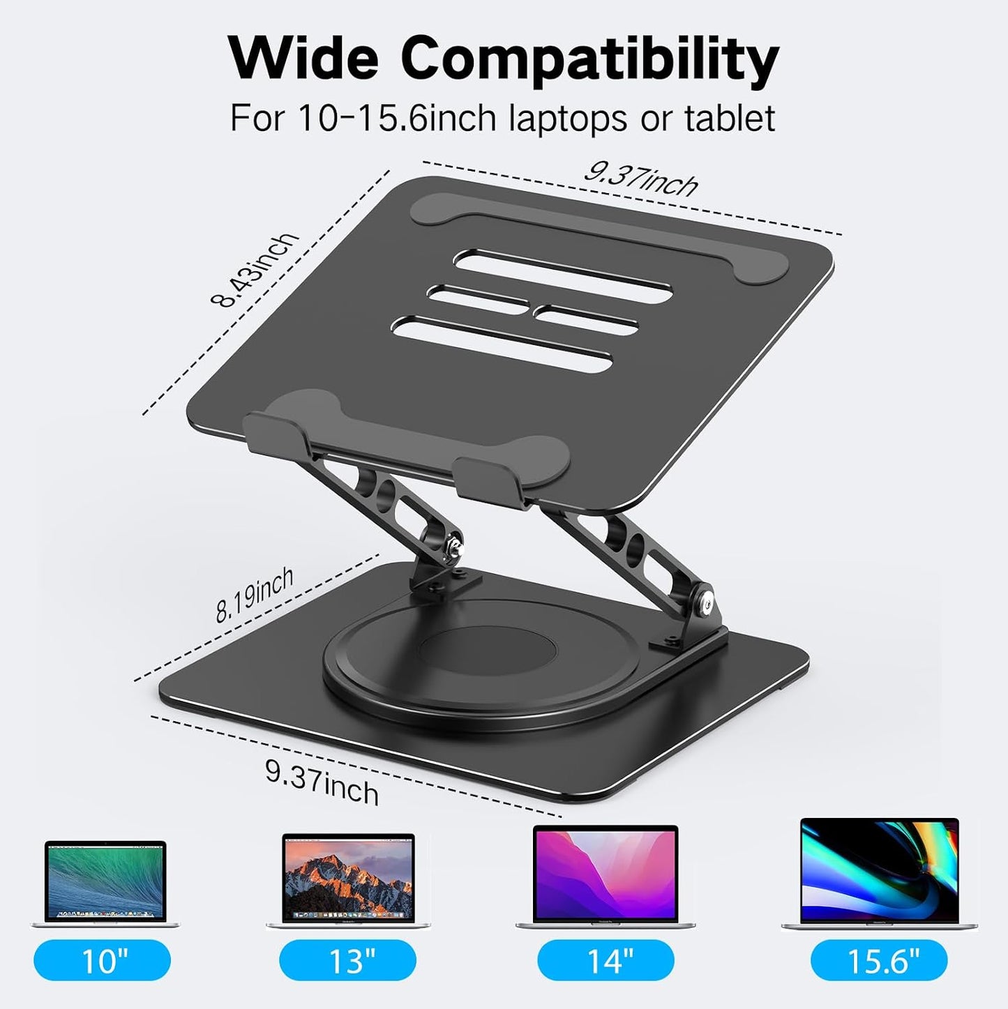 Adjustable Laptop Stand for Desk with 360 Rotating Base | Metal Foldable Laptop Riser Holder, Portable Desktop Book Stands, Ventilated Cooling Notebook Stand for 10-15.6” Laptops