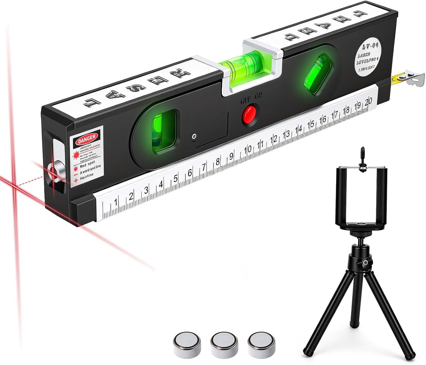 4-in-1 Laser Level 3 LED Modes Light 3 Torpedo with Tripod Magnetic | Multifunctional Torpedo Laser Level,100Ft Alignment Point,30Ft Leveling Line Laser,Hanging Picture Level Tool,Home Renovation