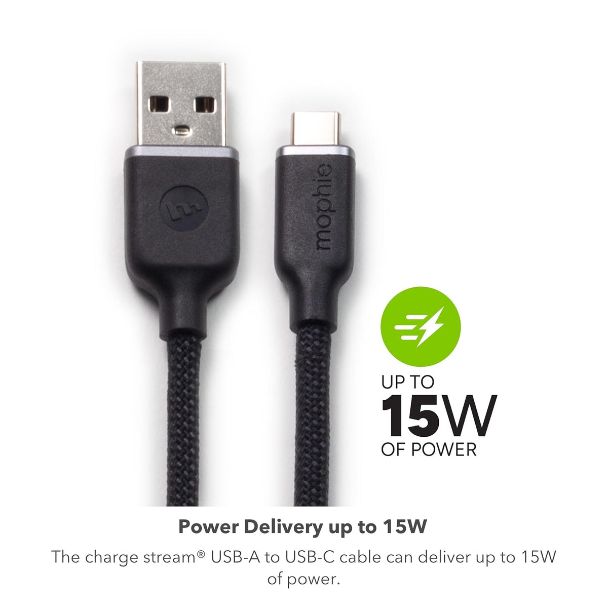 mophie Charge Stream USB-A to USB-C Cable 3ft - Flexible Silicone