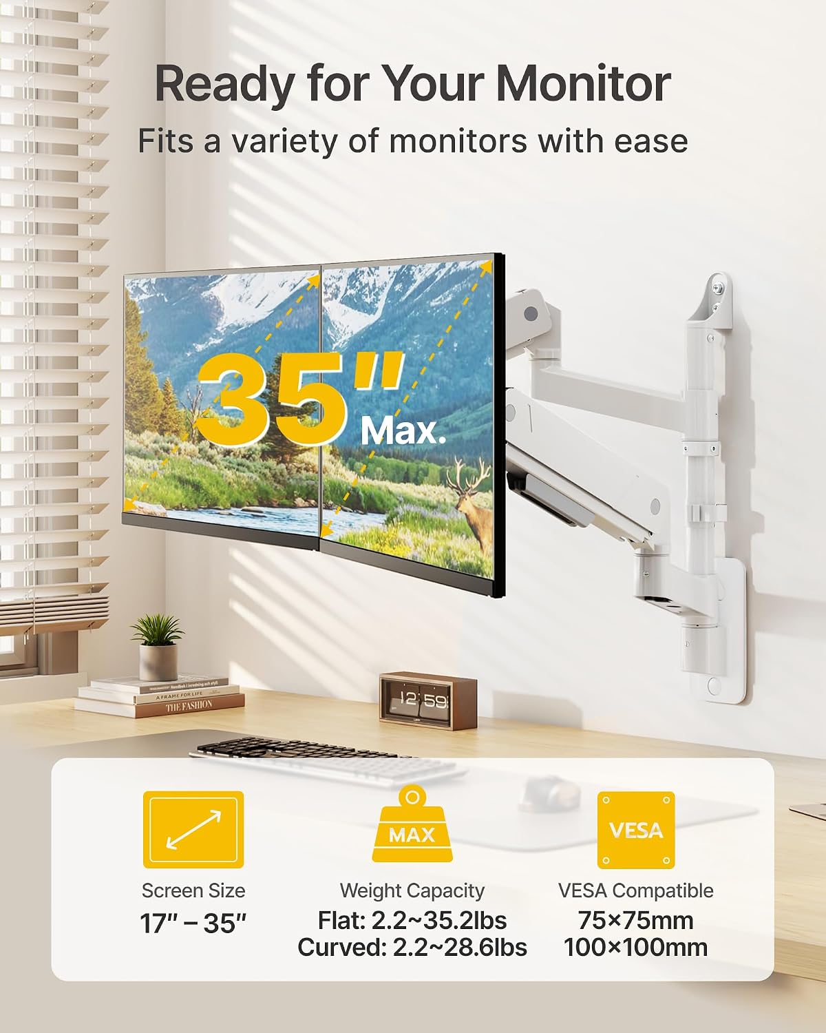 monTEK Vertical Dual Monitor Wall Mount for 17-35" Screens, 35.2 Lbs Each