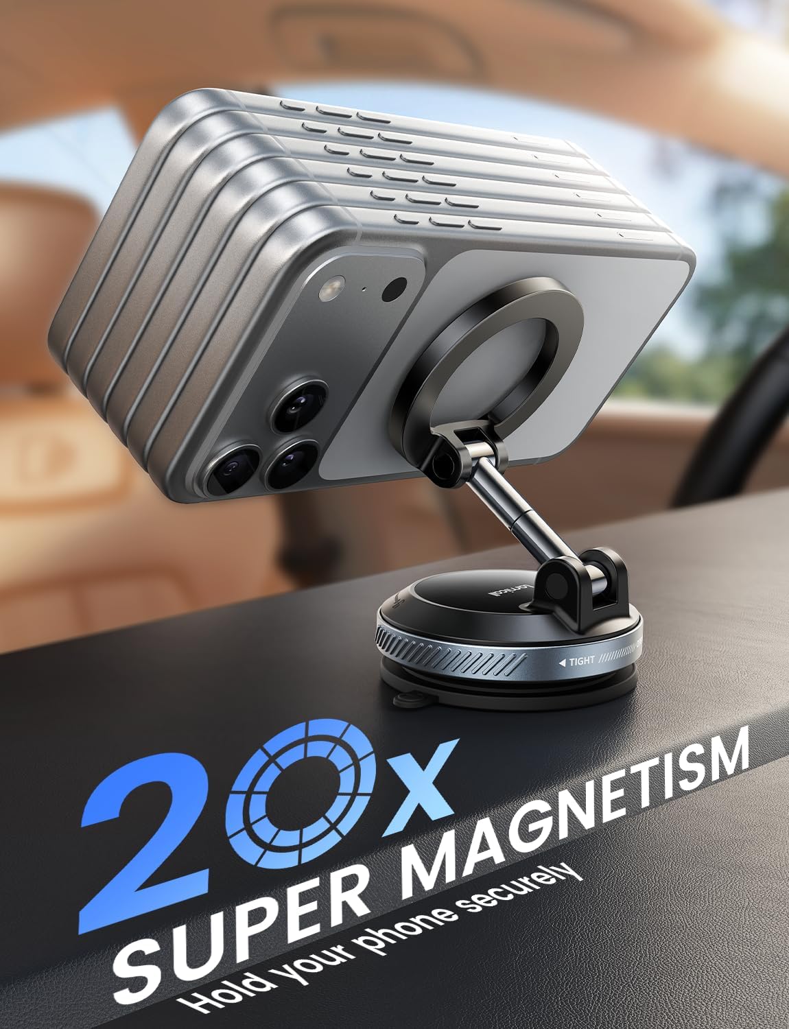 Lamicall Car Phone Holder for Magsafe Dashboard Windshield Nano Gel Vacuum | 20X Magnetic Phone Holders for Your Car 360° Suction Cup Phone Mount for iPhone 17 16 15 14 13 12 Pro Max Gift Truck Black