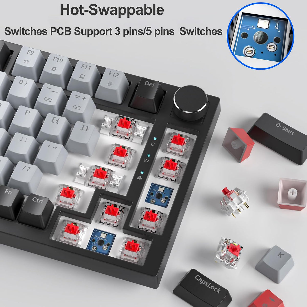 Fogruaden Wired 75% Mechanical Keyboard, Hot Swappable Gasket Mount With Red Switch, RGB Backlit 82 Keys TKL, NKRO Compact Gaming With Knob (Dolch)