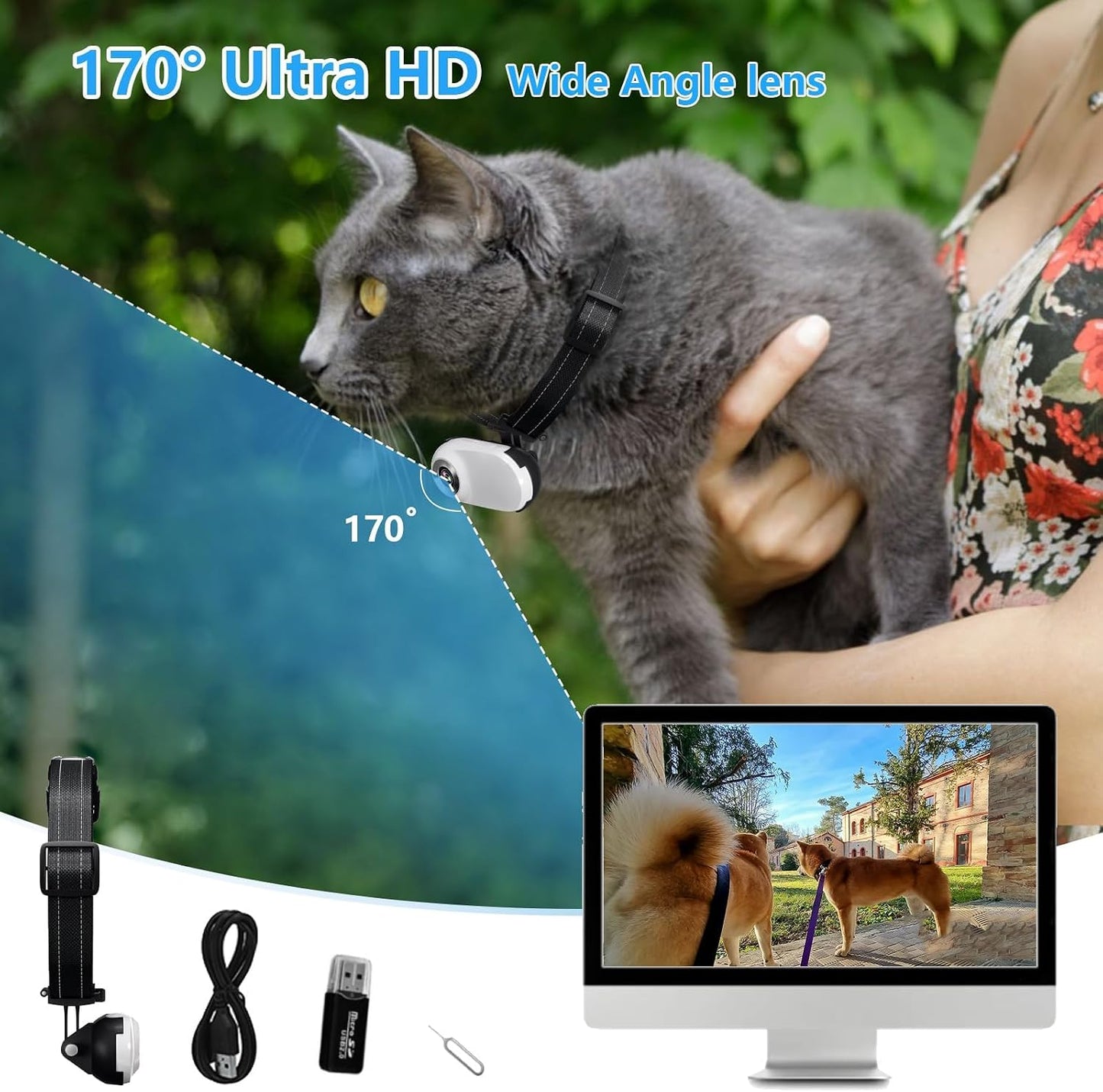 HD 1080P Cat POV Camera Collar with Video Record, Mini Small Sports Video Cameras, Body Cam Outdoor/Inoor No WiFi, Unique Pet Supplies Gift for pet Owners, Dog Moms, cat dads, Ideal Gift