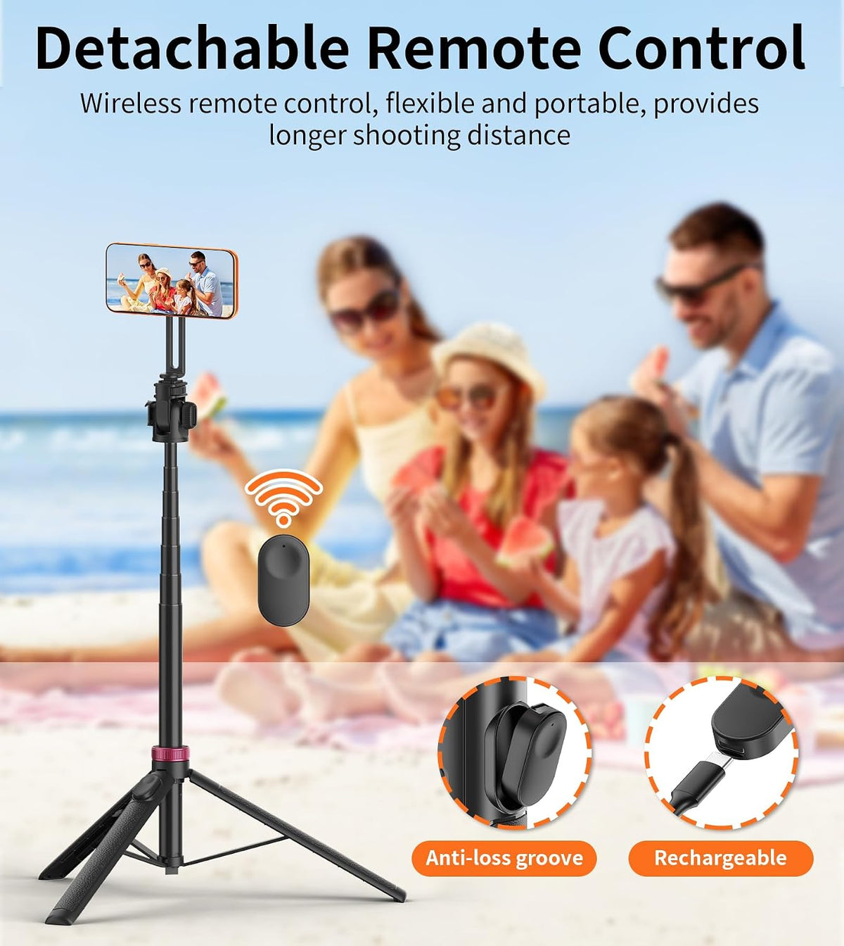 69" Magnetic Phone Tripod Stand Selfie Stick with Remote & Phone Mount | Portable Stand holder Rechargeable with Tripod Leg，360°Rotatable Travel Tripod Compatible for iPhone/Android/Magsafe