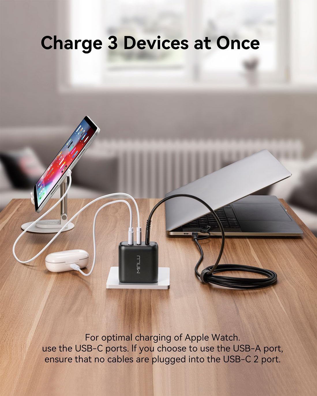 65W USB C Charger Block, MINLU GaN 3-Port Compact Fast PPS Wall Charger with 100W 2 in 1 USB-C to C/L Cable,Fast Charging for MacBook Pro/Air,iPad,iPhone 17 16 15 Series,Galaxy S25 UItra PS - 2Pack