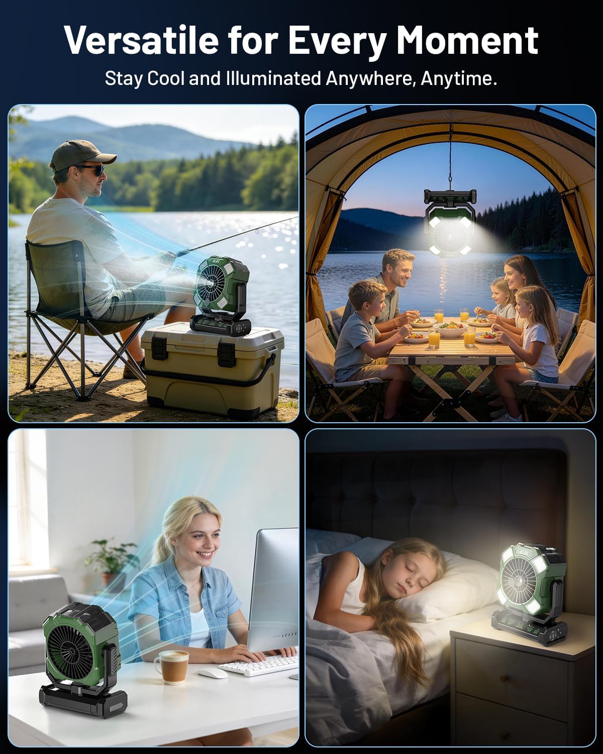 BLBS Misting Fan, Portable Camping Fan with 11oz Water Tank, 160Min Misting, 24000mAh Battery Powered Fans with 4 Speeds, 4 Timers, Light & Hook, Must-Have for Camping, Fishing, Beach & Hiking