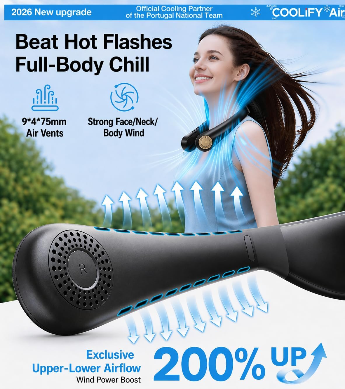TORRAS COOLiFY Air 2026 Upgraded Neck Fan Air Conditioner, Dual-Airflow Pro Cooling, Ultra Light Portable Fan Rechargeable, Personal Cooling Fan Travel Essentials, Gift for Dad Husband Father, Black