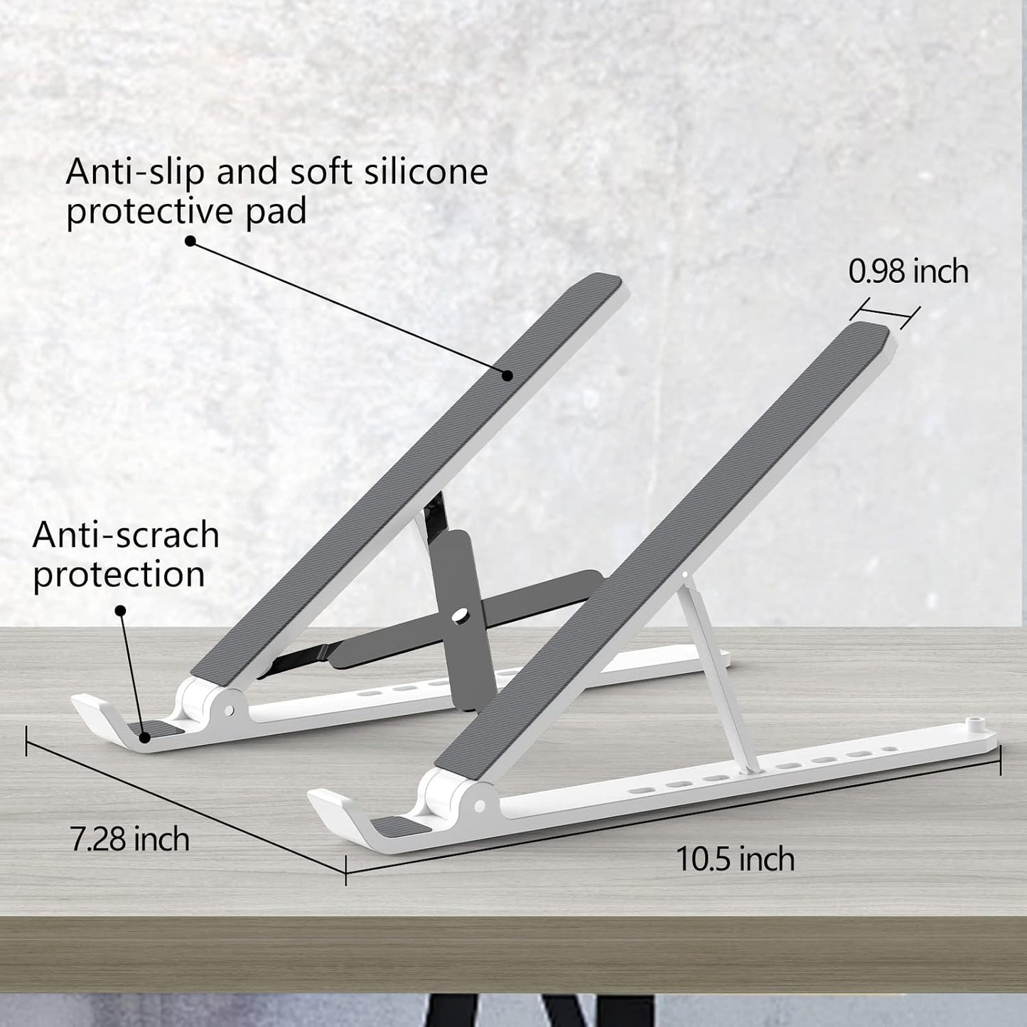 Tonmom Laptop Stand for Desk, Adjustable Laptop Riser, White | ABS+Silicone Foldable Portable Notebook Holder, Ventilated Cooling Notebook Mount Computer Stand for 10-15.6” Laptops,Tablets