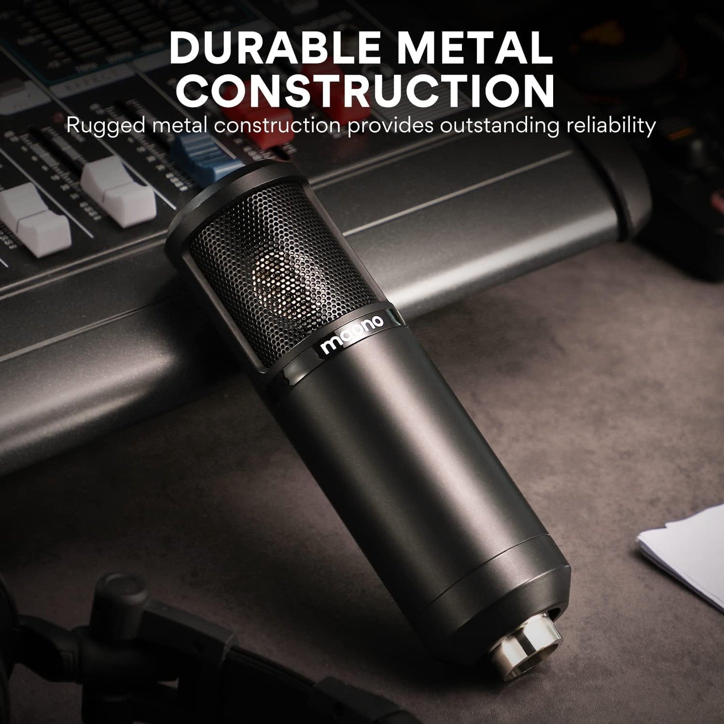 MAONO Condenser Microphone with 25mm Large Diaphragm, Professional Cardioid Studio Condenser Recording Mic with 3.5mm XLR for podcasting, Streaming, Singing, Vocal, Home-Studio (AU-PM325T)