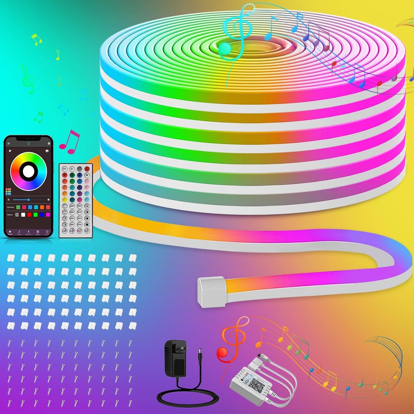 Ledagic 50FT RGB Neon Rope Lights, Outdoor Led Strip Lights Waterproof IP67 with Remote and App Control, Flexible Led Rope Lights, Music Sync Led Lights for Bedroom, Gaming, Outdoors Decor (1 Roll)