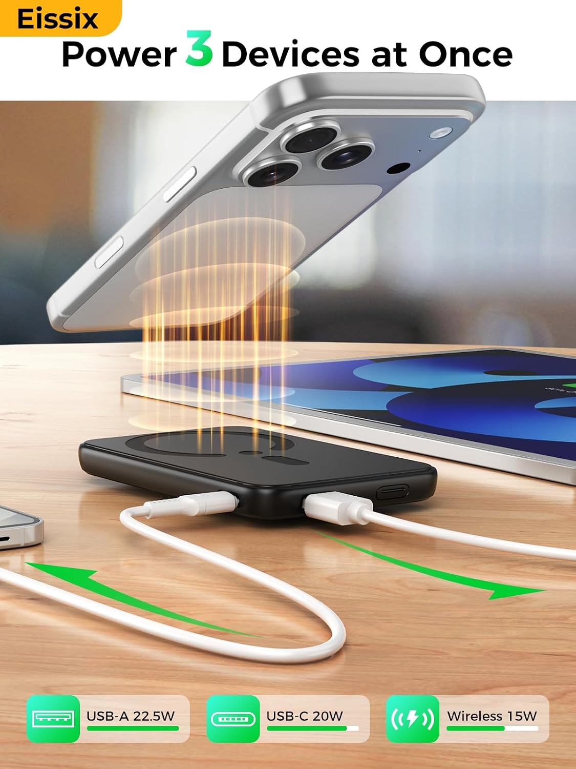 Portable Charger 12000mAh, Foldable Stand, for Magsafe Power Bank | Flight-Safe, 22.5W Fast USB-C & Magnetic Wireless, Power 3 Devices, LED Display, for iPhone 17/16/15/14/13/12, Travel/Cruises