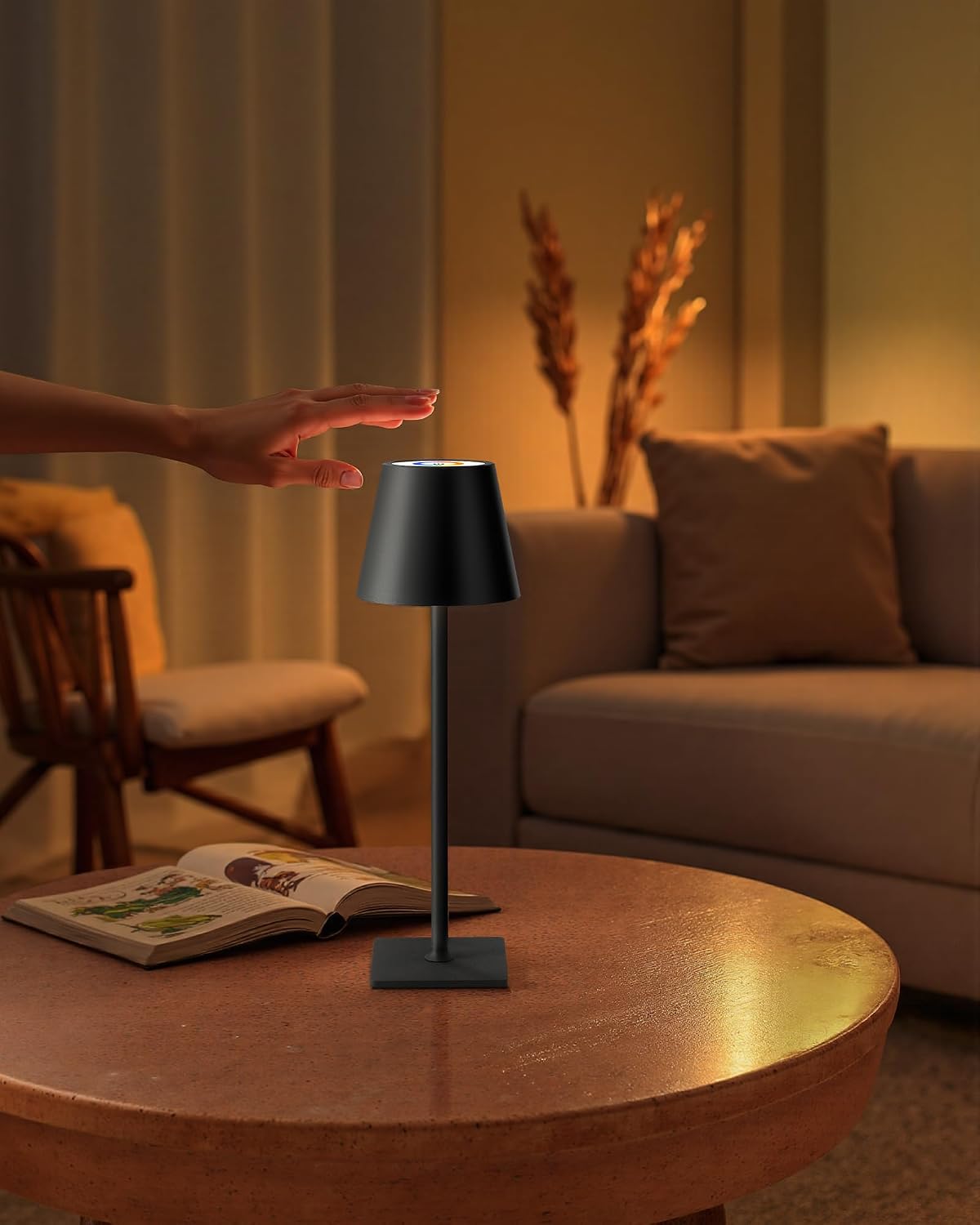 KDG 2 Pack Cordless Black Table Lamps, RGB Color Stepless Dimming Desk Lamp | 4000mAh Battery Operated Rechargeable Portable LED for Restaurant, Bedroom, Outdoor Garden, Camping, Coffee Shop, Nightlight