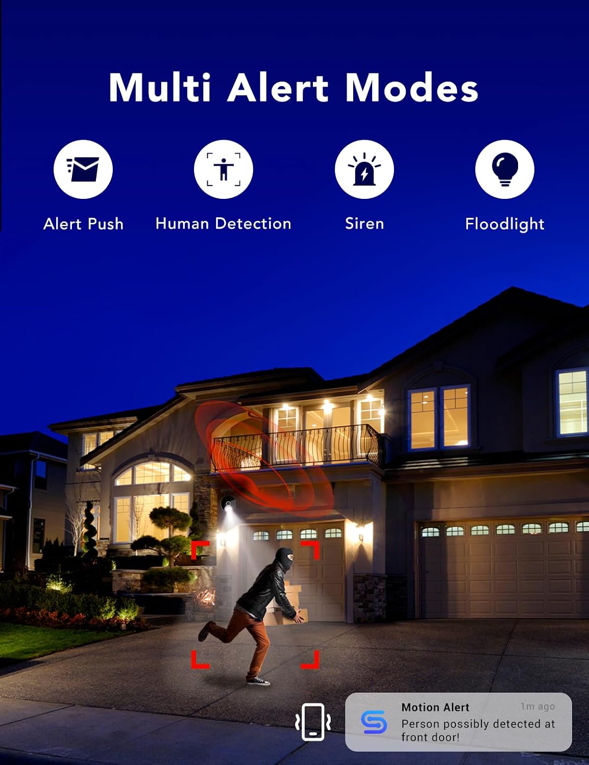 2K Wired Security Camera, Indoor/Outdoor for Home, Pet, Baby, Nanny, IP65 Waterproof Color Night Vision, White Light & Siren, Recording, Motion Detection, Works with Alexa,Pulg in, Black-4P