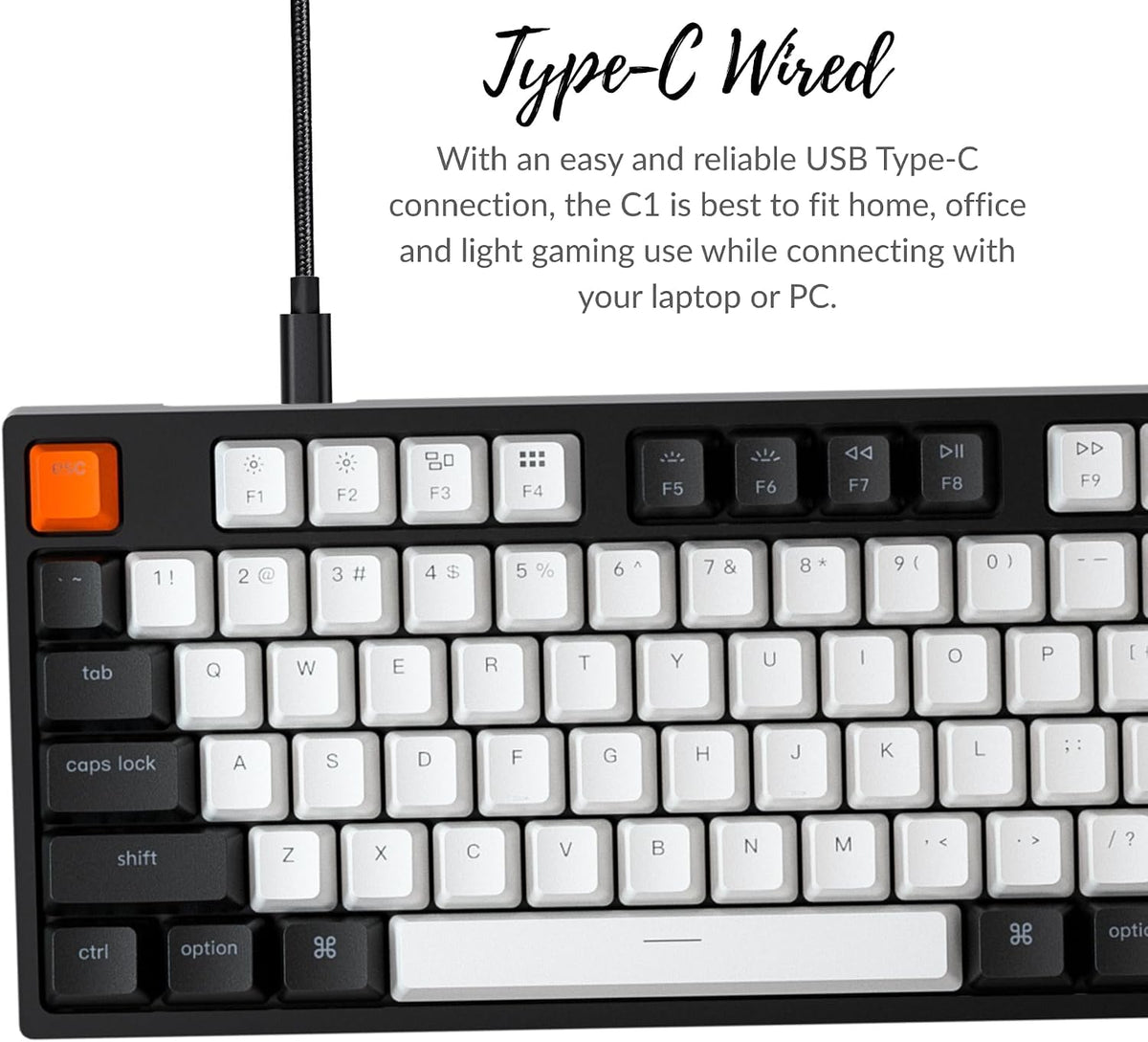 Keychron C1 TKL Mechanical Gaming Keyboard – Tactile Brown Switches, RGB Backlit Compact Wired Keyboard for Mac & Windows, White