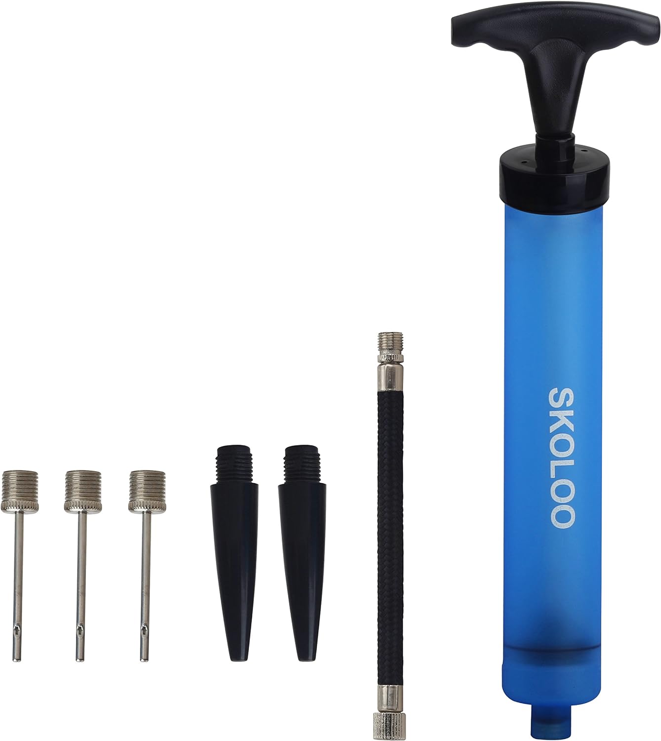 SKOLOO 10" Portable Hand Air Ball Pump Inflator Kit with Needle, Nozzle, Extension Hose for Soccer Basketball Football Volleyball Water Polo Rugby Exercise Sports Ball Balloon Swim Inflatables