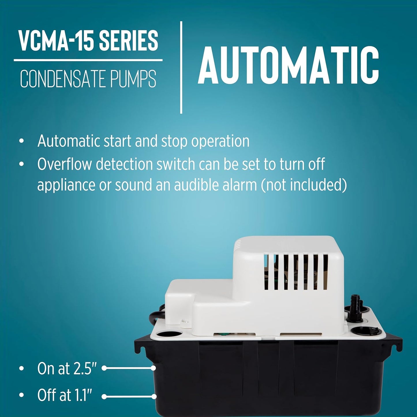 Little Giant VCMA-15ULST 115 Volt, 65 GPH, 1/50 HP Automatic Condensate Removal Pump for HVAC/Refrigeration Systems/Dehumidifiers with Overflow Detection Switch and 20-Foot Tubing, Black/White, 554415