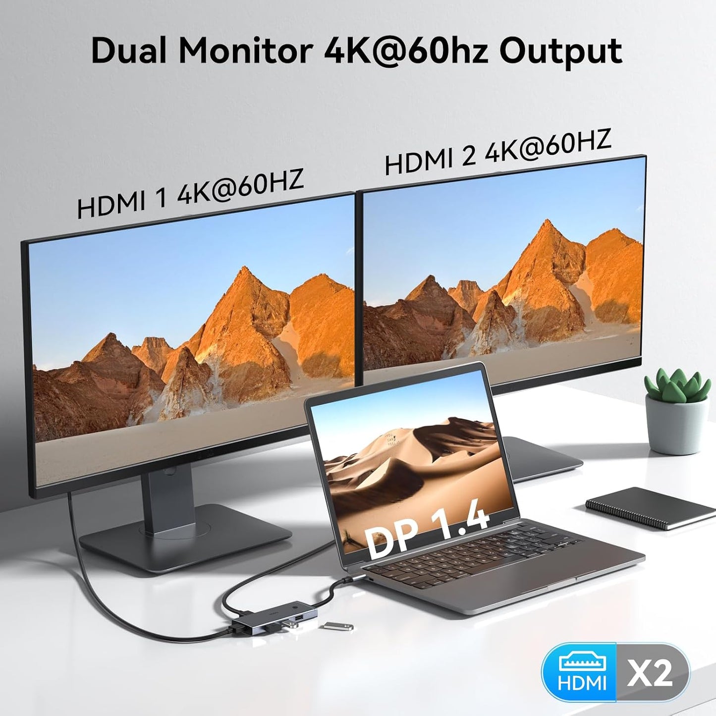 HODO Docking Station to Dual HDMI Monitors USB C to Dual HDMI Adapter 4K | Laptop Docking Station Dual Monitor with 2 HDMI PD 3 USB Port Compatible for HP Elitebook Dell XPS 13 15 etc