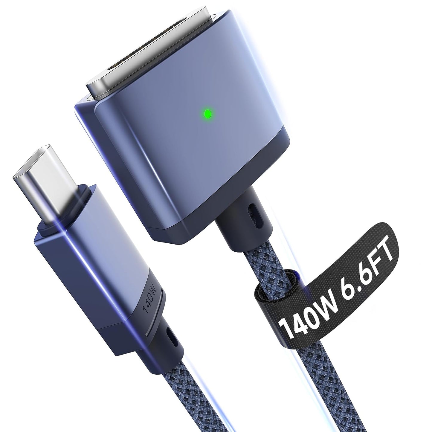 Hugener Magnetic 3 Cable USB-C 6.6FT for MacBook Air Pro Charger, White | M5/M4/M3/M2 140W Cable for MacBook Air (13"/15" 2026/2025/2024/2023/2022), Pro (16"/14" 2026/2025/2024/2023/2021)