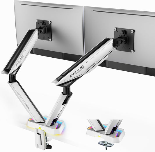 ARES WING RGB Dual Monitor Arm Desk Mount for 17-38 inch Monitors, Grey