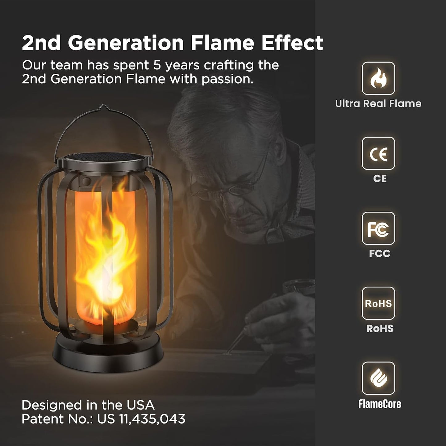 Hompavo Gen2 Solar Lanterns Outdoor Lights with Ultra-Real Flame | USB/Solar Charging & 4-Mode, Waterproof Decorative Hanging/Table Light for Pathway Yard Patio Garden Decor Gifts for Women, 2