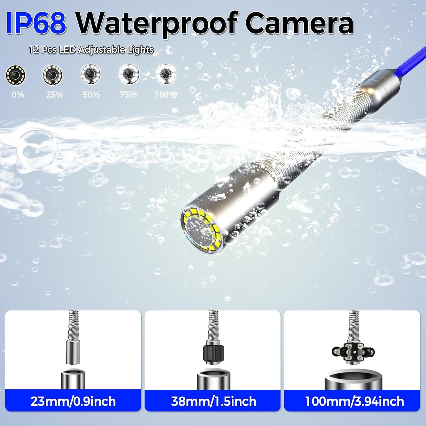 Sewer Pipe Inspection Camera, 4.3'' IPS Monitor with 32GB TF Card DVR, IP68 1080P Camera 100FT Fiberglass Cable, 8500mAh Battery Night Vision, for Home/Contractor/Plumber (33FT)
