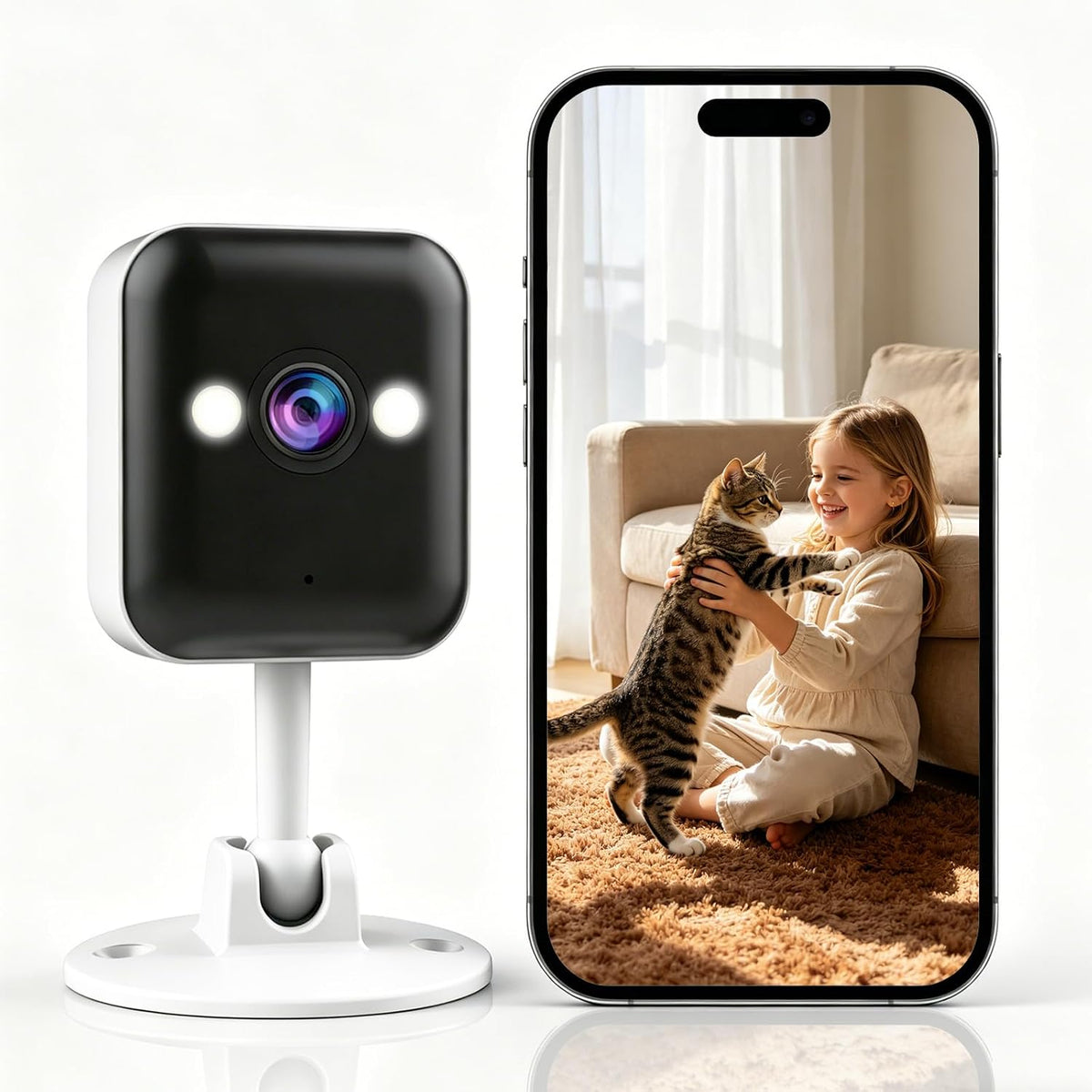 JOOAN 2K Indoor Outdoor Security Camera, 2.4G WiFi, IP66 Waterproof, Motion Detection, 2-Way Audio, Color Night Vision, for Baby/Elderly/Cat/Dog, Multi-User Shared, Local & Cloud Storage, Plug-in
