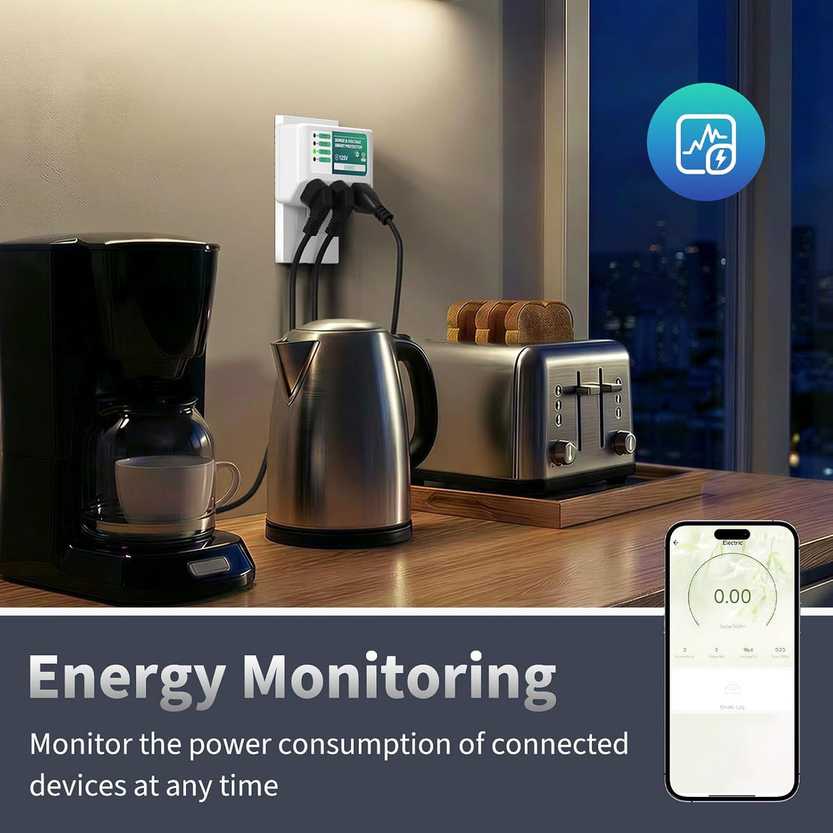 BSEED WiFi Smart Plug, 3 Outlet Surge Voltage Protector with Light Indicator, APP Control, Energy Monitoring, Wall Mount Power Suppressor for Refrigerator/TV/PC, 125V/1875W, FCC Listed,1 Pack