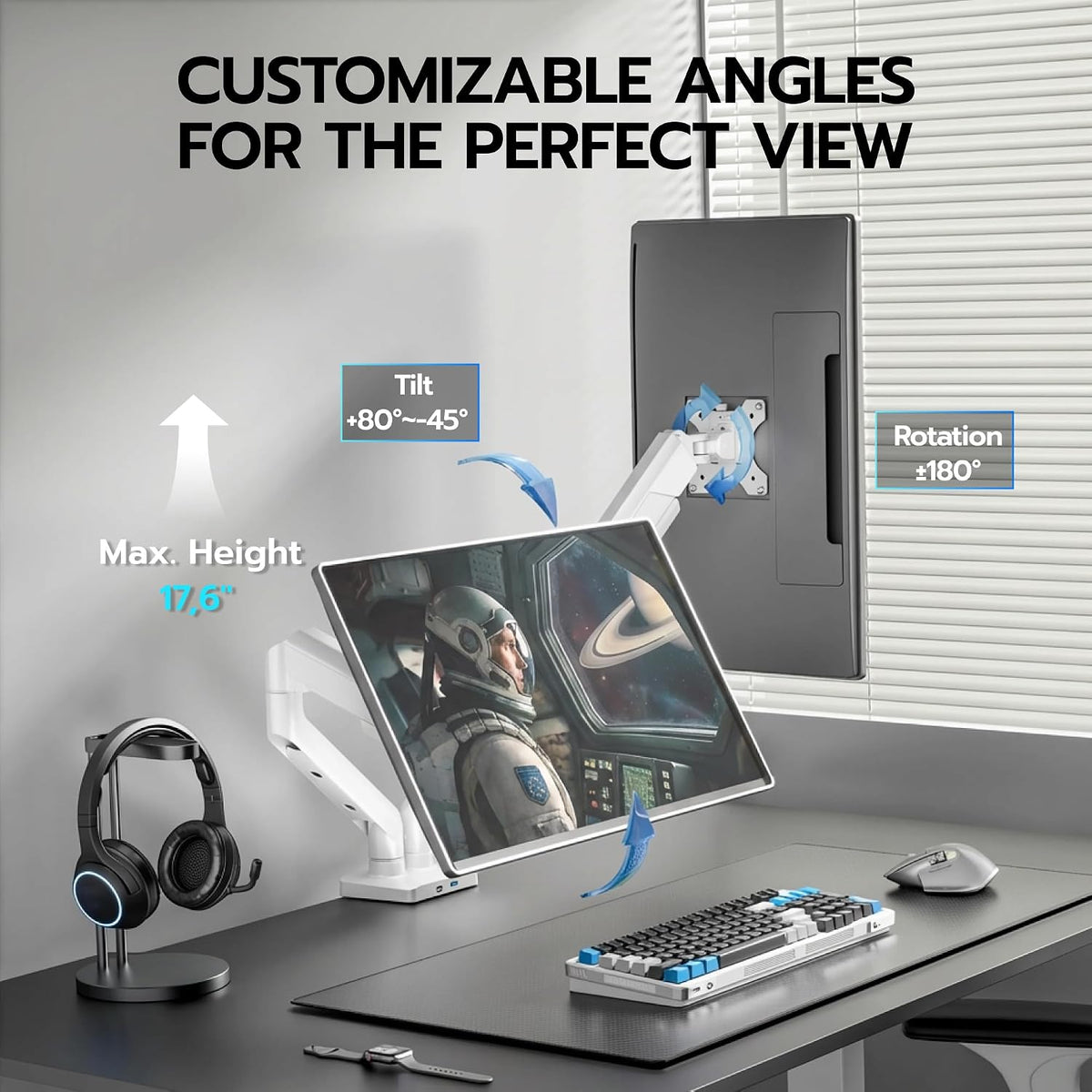 ARES WING Dual Monitor Mount with USB for 2 Monitors for 17-35 inch, White