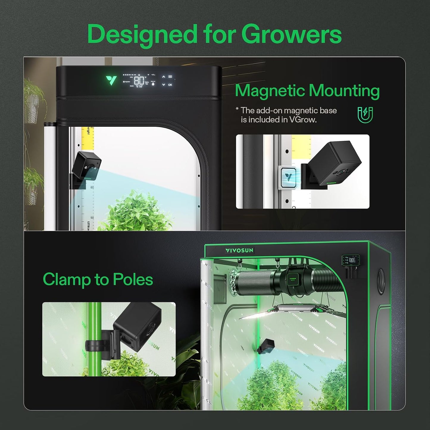 VIVOSUN GrowCam C4, 2K QHD WiFi Smart Camera for Grow Tent & VGrow Smart Grow Box, Supports 2.4GHz WiFi (Not 5GHz/6GHz), Timelapse, Night Vision, SD Card Storage, 2-Way Audio, App Control