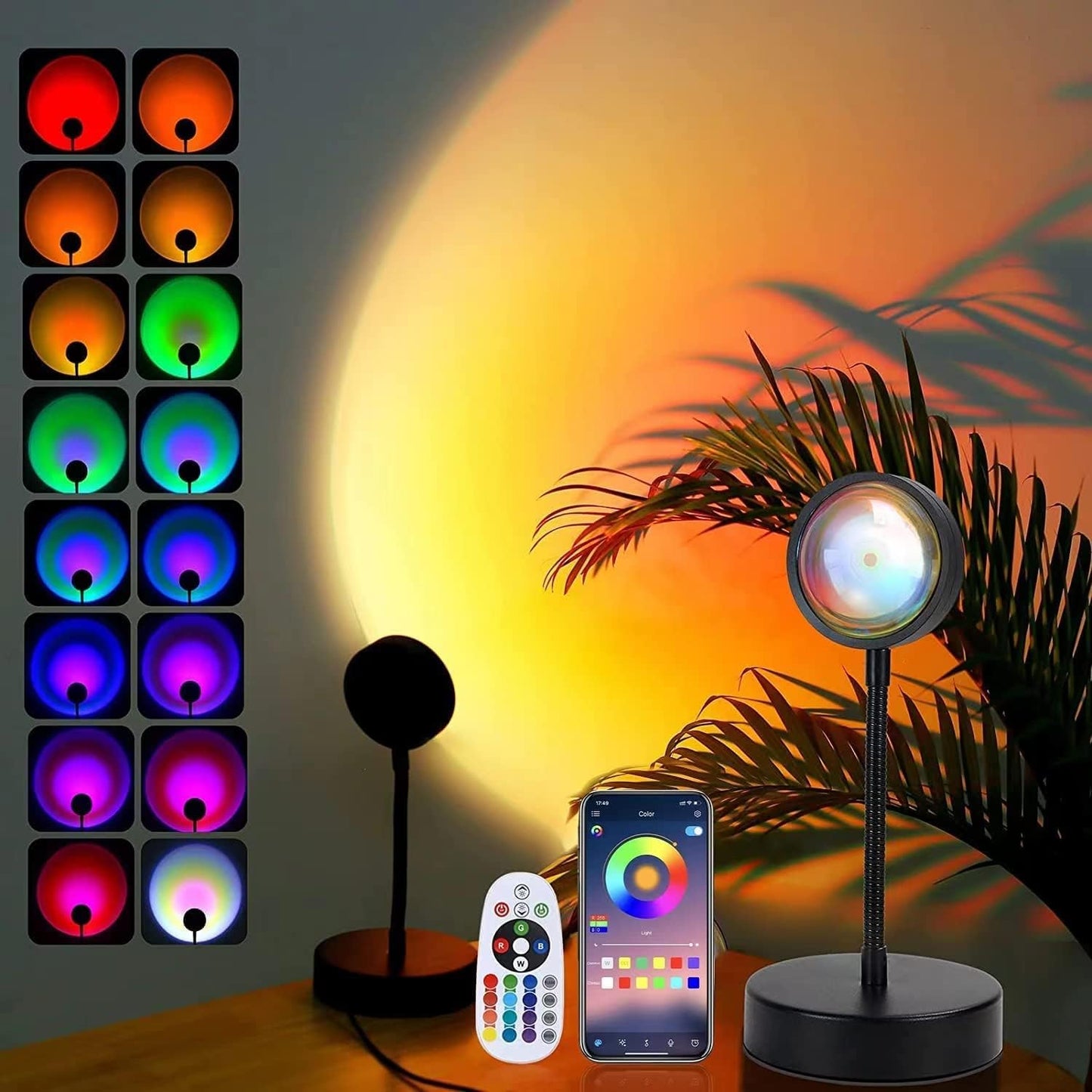 JIMEI Sunset Lamp Projector Led Lights for Bedroom Night Light RGB Lights Sun Sunlight Sunrise Lamp Mood Lighting Home/Room Decor Gifts for Women,Tabletop Multicolor