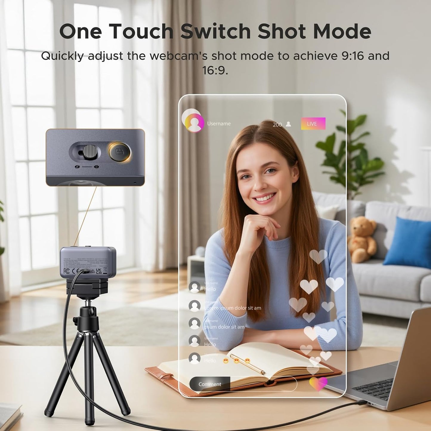 UGREEN 4K Webcam with Auto Focus, Dual AI Noise-canceling Mics for PC/Mac | 1/2.55" CMOS Sensor, 1080P 60FPS, Privacy Cover, Portrait Mode, Live Streaming, Conference, OBS, Zoom, Teams