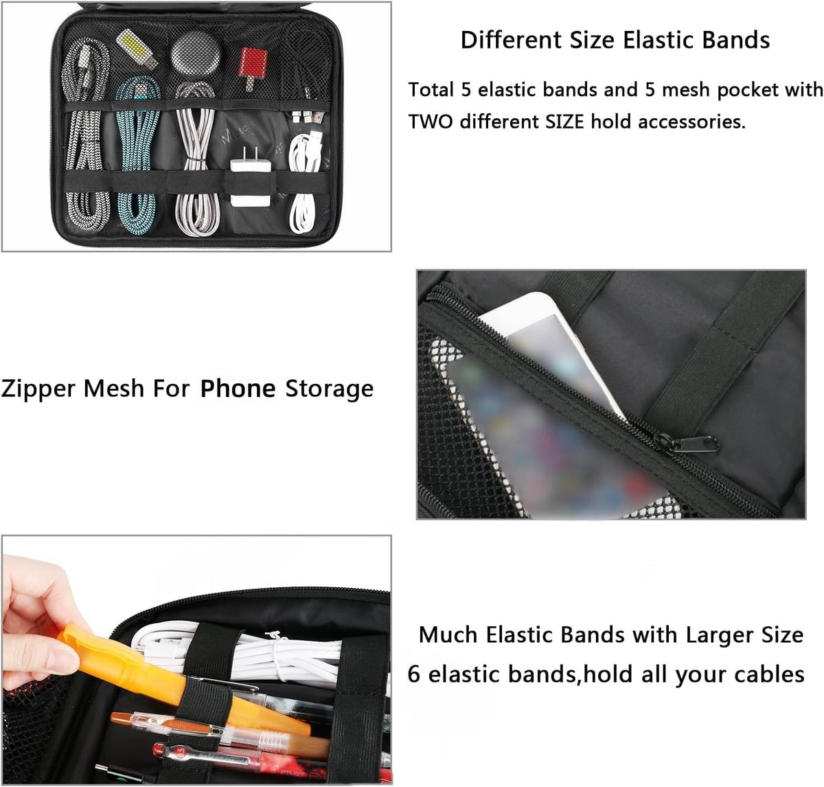 MATEIN Tech Organizer Travel Case, Large Water Resistant Cable Organizer | For Electronic Accessories, Sturdy Carrying Tech Bag, with Handle for Cord, Power Bank, Tablet (Up to 12.9inch), Peacock Blue